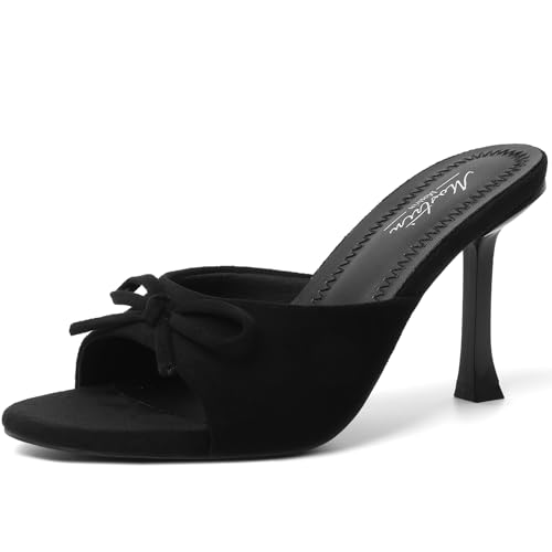 Image of Mostrin Kitten Heels for Women Round Toe Heels With Bow Vintage Mules Sexy Slip on Stiletto Backless Sandals for Party Daily