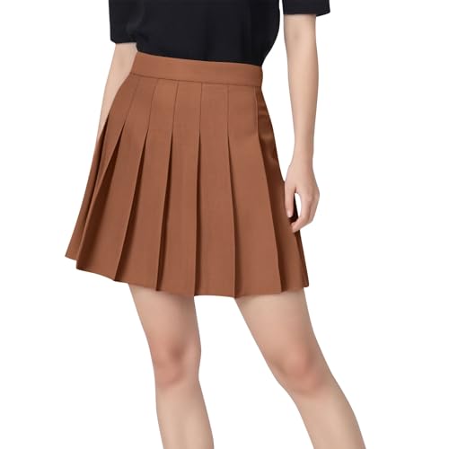 Women's Casual Skirts Mini Flared Skater Skirt Cotton Linen Stretchy Elastic High Waist Pleated A-Line Party Skirts