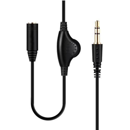 TECHZOCO Cable Audio alargador Extensor Control Volumen, Jack Audio Estéreo con regulador 3,5 mm Macho a Hembra, Cable auriculares, Apto para Altavoces, Auriculares, Móvil, Tablet, MP3, 1 Metro