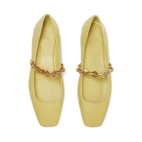 Women's Leather Ballet Flats with Chain Strap - Square Toe Slip-On Mary Jane Shoes, Breathable Summer Casual Ballerinas for Beach, Dress, Walking3