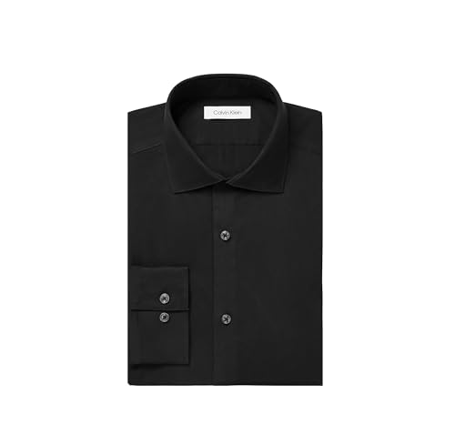 Calvin Klein Men's Dress Shirt Slim Fit Non Iron Herringbone Spread Collar Black - image 3