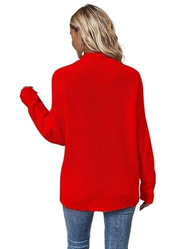 Women Pullover Rib-Knit Long Sleeve Sweater Choker Neck Drop Shoulder Sweaters Clothes Tops2