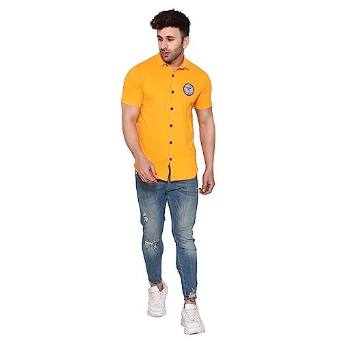 Image of Geum Men's Casual Shirt with Graphic Print | Short Sleeve Button-Down Shirt for Casual & Streetwear Look | Cotton Blend Slim Fit Shirt