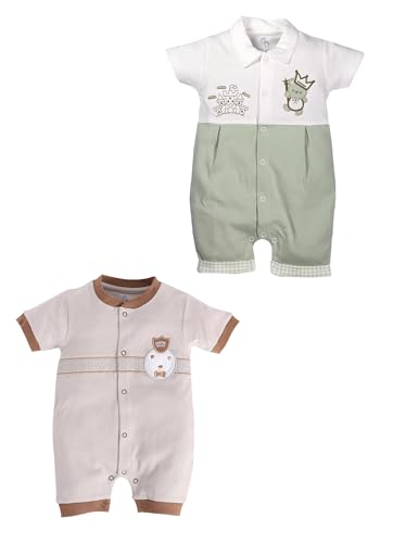 Image of BabyGo Baby Half Sleeve Rompers 100% Cotton Rompers for New Born Baby Boys|Daily Suits for Baby Boys & Girls| 6X9M|GREY-OLIVE|Onesies| Infant Clothes | Pack of 2