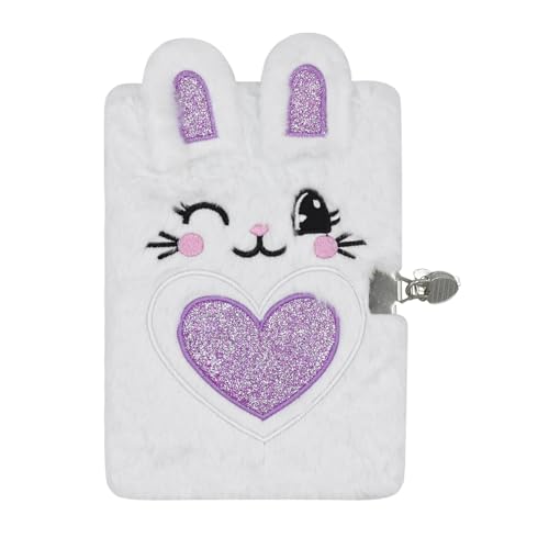 Image of Caviotess Plush Bunny Secret Diary with Lock and Key, Cute Glitter Locking Journal Writing Drawing Notepad for Girls Kids (160 Pages)