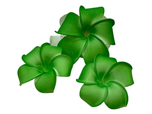 Green Foam Plumeria Flower Hair Clips - Set of Three