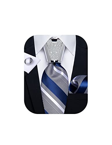 Image of DiBanGu Silk Men's Tie Set Jacquard Woven Ties and Pocket Square Fashion Necktie and Handkerchief Cufflinks Tie Accessories