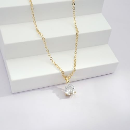 Image of Gold Silver Necklace for Women, Dainty Cubic Zirconia Pendant