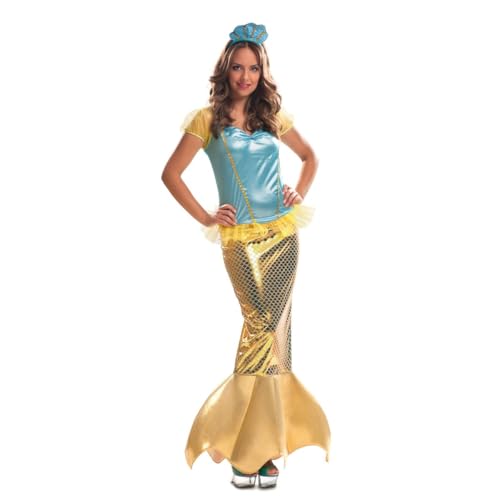 My Other Me - Disfraz para mujer adulto de Sirena con vestido y tocado en amarillo y azul talla S. Sumérgete en un mundo de fantasía marina