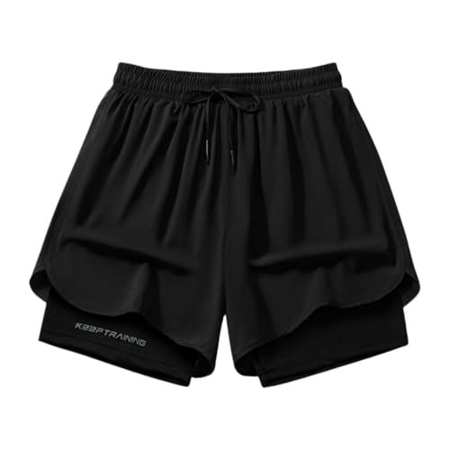 RUMAOZIA Pantalones cortos para hombre, ligeros, ligeros, transpirables, con cordón, para correr, baloncesto y entrenamiento (poliéster de secado rápido), Negro , L