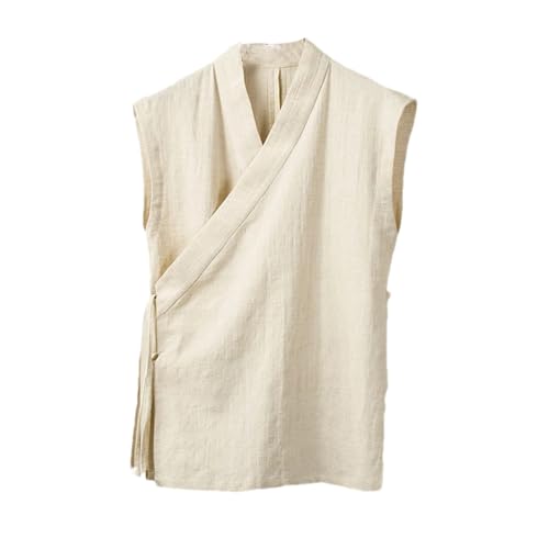 Summer Chinese Traditional Clothing Hanfu Vest Men Linen Cotton Sleeveless Top Men's Tang Suit Kimono Cardigan