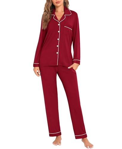 Image of Women's Pajama Sets Long Sleeve Sleepwear Button Up Shirt With Pajama Pants Soft Pjs Lounge Sets