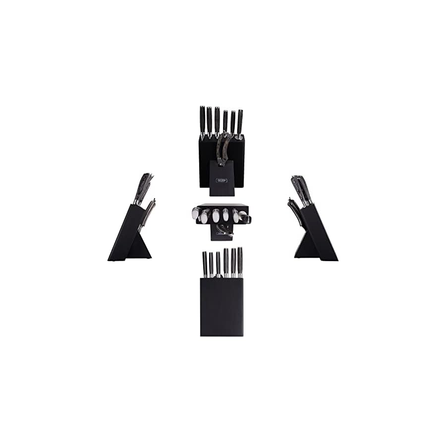 Chef Knife Set, Karcu Professional 8-Piece German High Carbon Stainless Steel Kitchen Knife Block Sets with Sharpener, Black