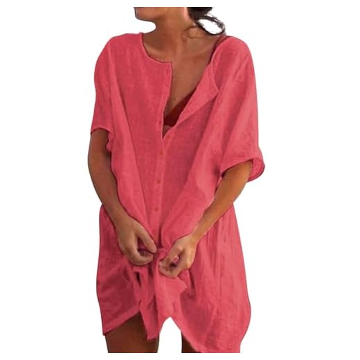 Camisas Mujer Largos Vestido Playa Verano Camisa Suelta de Bikini Cover Up Traje para Mujer Vestido de Playa Casual Blusa Playeras Suelto Pareos Color Sólido
