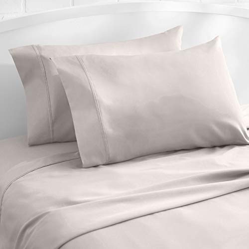 Image of Amazon Basics 400 Thread Count Soft Luxury 100% Cotton Wrinkle Resistant Pillow Cases, Smooth Sateen, Machine Wash, King, Stone Gray, 40 inch x 20 inch, Set of 2, Pillows Not Included (Pack of 2)