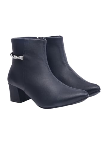 Image of Shoetopia Women's Chunky Heel Ankle Boots - Side Zip Faux Suede Short Booties with Non-Slip Sole, Comfortable Block Heel Fashion Boots
