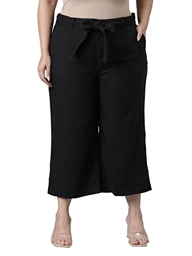 Image of GO COLORS Solid Linen Culottes for Women | High Rise, Side Pockets, Front tie-up