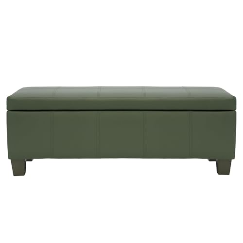 Image of 51 Inch Storage Ottoman, Storage Bench with Safety Hinge, Upholstered Synthetic Leather Ottoman Bench for Bedroom, Living Room, Entryway, Hallway, Foot Rest, Support 500lbs