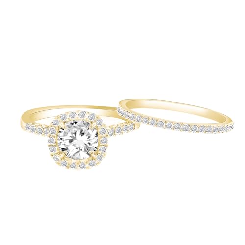 1ct Center Moissanite Round Cut Halo Engagement Wedding Bridal Band Ring Set in S925 Sterling Silver 18K Gold Plated2