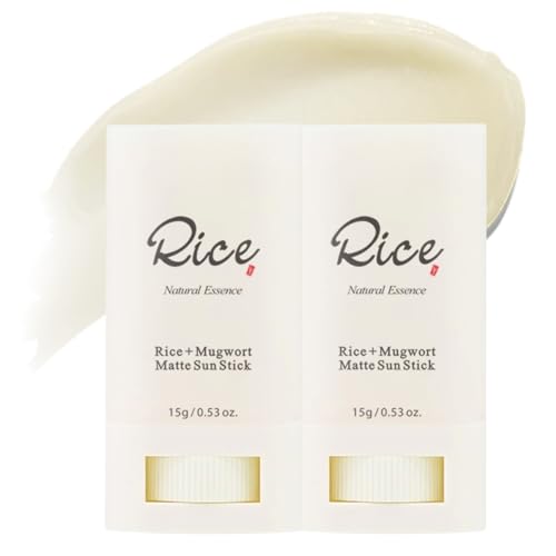 Matte Sunscreen Stick SPF 50 for Face, Rice Korean Sunscreen SPF 50 Face, Waterproof Sun Cream Sticks for Oily & Sensitive Skin, Non-Greasy, UV Protection + Lightweight Portable Daily Sun Care 2Pcs