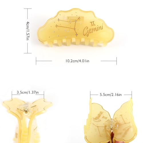 Gemini Constellation Hair Claw with Rhinestones and Pearls, Yellow Personalized Acetate Hair Clip for Women Gift 1 Piece