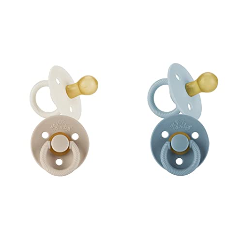 Image of Itzy Ritzy Set of 2 Natural Rubber Newborn Pacifiers for Ages 0-6 Months with Cherry-Shaped Nipple in Harbor & Coast and Coconut & Toast