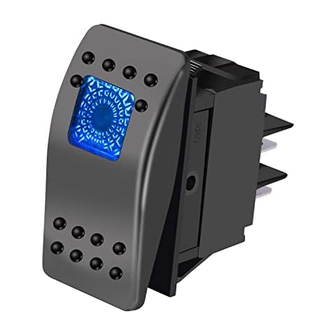mxuteuk 12V Self-Locking LED Illuminated Rocker Switch 4Pin SPST ON/Off Switch with Blue LED Light 20A Car Offroad Push Button Rocker Toggle Switch for Car Boat Marine RK1-06-BU Cover