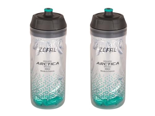ZEFAL Pack Arctica 55 - Lote de 2 bidones para bicicleta 550ml - Bidon Ciclismo Isotermico - Inodoro e impermeable, botella deportiva sin BPA, Plata/Verde Caraibe, 2 x 550ml