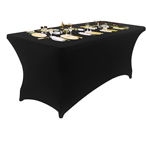 Image of 6FT Spandex Table Cover Rectangular Stretch Spandex Tablecloth (Black, 6FT)