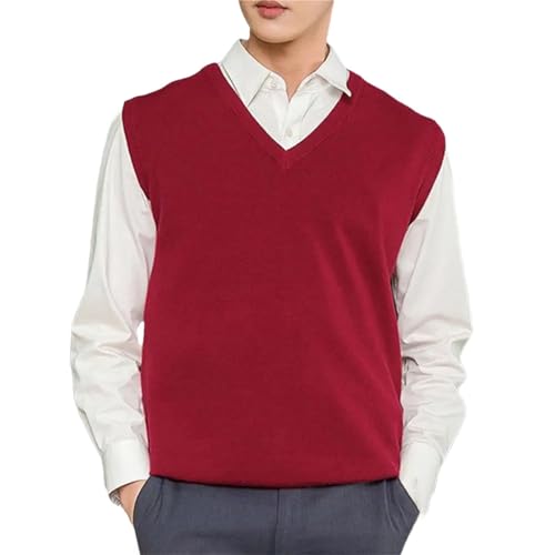 Sleeveless Loose Warm Sweater Vest Men's Solid Color V-Neck Pullover Knitted Vest