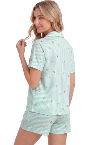 Image of LUBOT 100% Cotton Pajamas for Women 2 Piece PJ Set Button-Down Soft Knit Short Sleeve Summer Sleepwear Loungewear XS-XXL