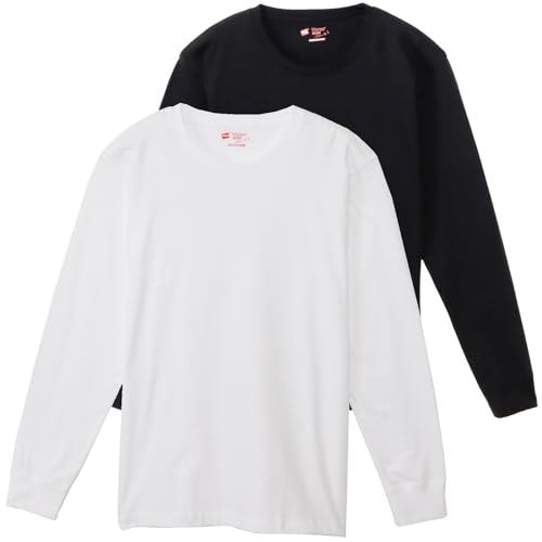 Hanes Tシャツ 長袖 丸首 2枚組 綿100%