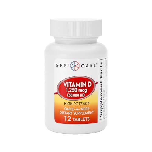 GeriCare Vitamin D 1 250mcg (50 000 IU) High Potency Supports Bone Density Muscle Health Immune Function and Calcium Absorption Once-A-Week Dietary Supplement 12 Count (Pack of 1)