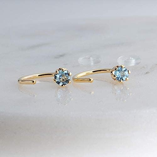 Miniatura 2 de Aretes de aro de oro con piedra natal para mujer, aretes pequeños para cartílago, hipoalergénicos, con cierre de tornillo, delicado abrazo