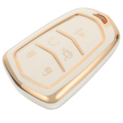 BETOOKY Car Key Fob Cover for Luxury 5-Button Key Case White Protective Shell with Gold Trim for Automotive Interior Accessories