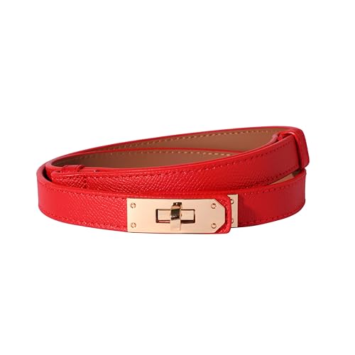 Image of Ovekaut Women Skinny Leather Belt Solid Color Alloy Turn Lock Adjustable Waistband for Dresses Jeans Coats