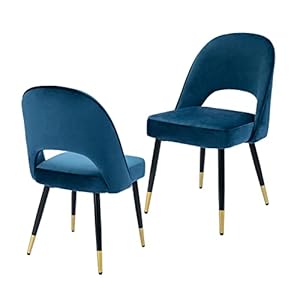 chairus Juego 2 de Sillas de Comedor Terciopelo Sillas de Cocina con Patas de Metal, Sillas de Hogar Modernas para Restaurante/CafeterÃa, Azul