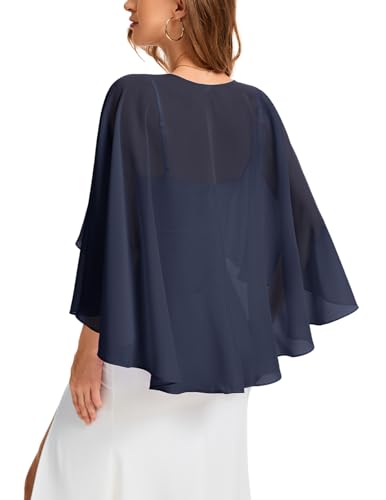Bbonlinedress Chiffon Capes Damen Sommer Weiche Capelets leichte Tücher Wraps für Abendkleider Schal Stola elegant Umhang Navy