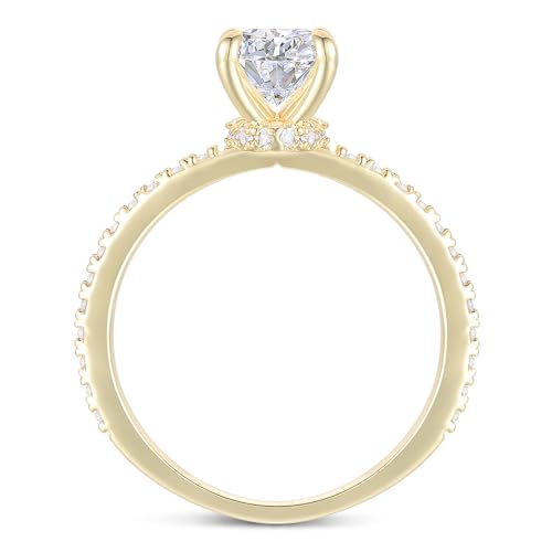 14K Gold Moissanite Engagement rings, 1.5CT Oval Cut Moissanite Ring, 14K White Gold Moissanite Rings Hidden Halo Engagement Ring for Women2