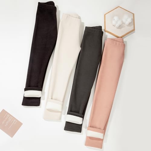 4 Pack Girls Fleece Lined Leggings Kids Winter Warm Pants Girls Thick Basic Solid Full Length Pants2