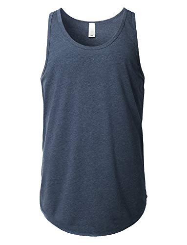 URBANCREWS Mens Hipster Hip Hop Basic Solid Muscle Tank Top Shirts Navy, S