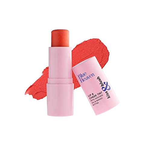 Image of Blue Heaven Kiss and Blush Lip, Cheek and Eye Tint with Avocado Oil and Mango Butter | 3 in 1 Lip and Cheek Tint Stick | Rich Smooth Formula | Easily Blendable Makeup Tint | Coral Blush | 8.5gm