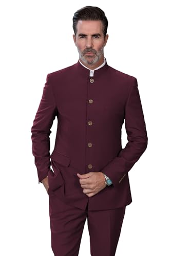 Men's 2 Pieces Suit Chinese Stand Collar Slim Fit Mandarin Formal Mens Suit Traditional Wedding Outfits