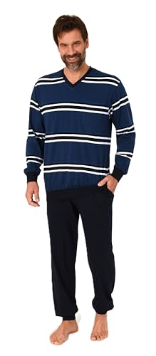 Normann Pijama largo para hombre con puños en aspecto de rayas, también en talla grande, Azul1, 60-62