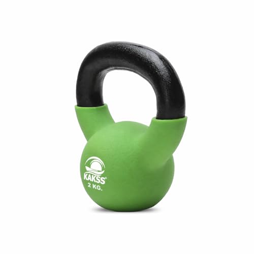 Image of Kakss Half Coating Neoprene Kettlebell (Parrot Green, 2 KG) (PROUDLY MADE IN INDIA)