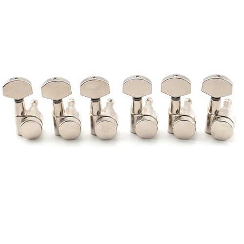 Musiclily Pro 6 in line 2-Pin Guitar Locking Tuners 15:1 Ratio Machine Heads Tuning Pegs Keys for SQ Strat Tele Style Electric Guitar, Nickel with Hex Button