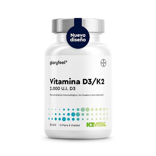 Vitamina D3 + K2 en dosis altas - 200 comprimidos - Premium: K2VITAL® de Kappa - 99,7% de vitamina K2-MK7 totalmente trans + 2000 UI de D3 (1 comprimido cada 2 días) - Probado en laboratorio