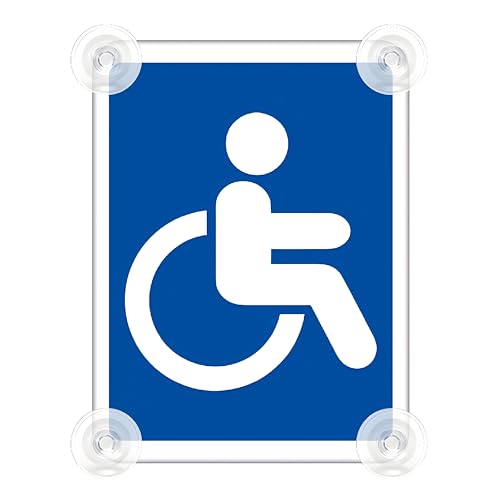 Plaque Handicapé Pare Brise avec 4x Ventouse | Support Handicape Fauteuil Roulant Panneau Pour Voiture | Handicapé Autocollant Accessoire Pour Voiture Camionnette Camion 9x12cm