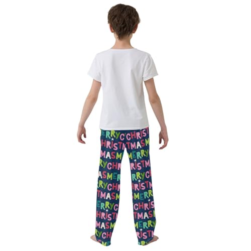 ZZXXB Colorful Merry Christmas Print Boys Long Pants Soft Trousers Elastic Waist Kids Lounge Bottoms with Pockets S-XL3