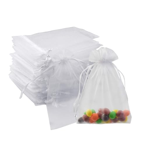NTRUXZP Pack de 50 bolsitas de organza de 10x12 cm con cordón ideales para dulces de boda joyas regalos. Bolsitas de organza exquisitas imprescindibles para bodas.
